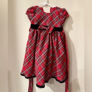 Plaid Red Girls Dress with Bow